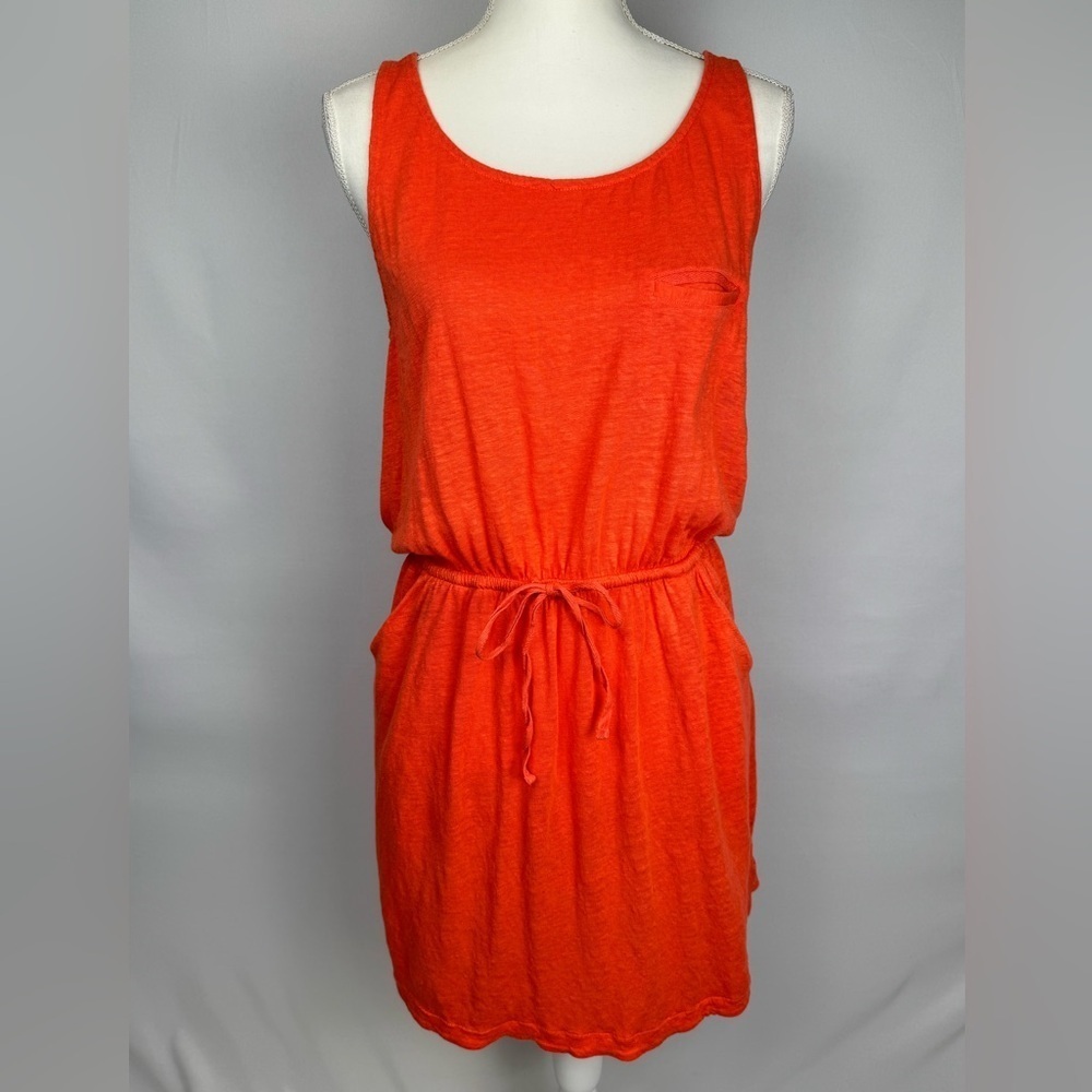 Cynthia Rowley Tank Dress Linen Swim Cover Up Pockets Sleeveless Coral Medium